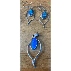 Sterling Silver 925 Blue Fire Opal Like Dangle Earrings Any Pendant Set Mexico